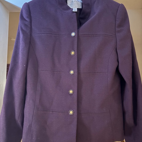 EUC Valerie Stevens 100% Wool Deep Purple Pant Suit Size 8 - Picture 1 of 5